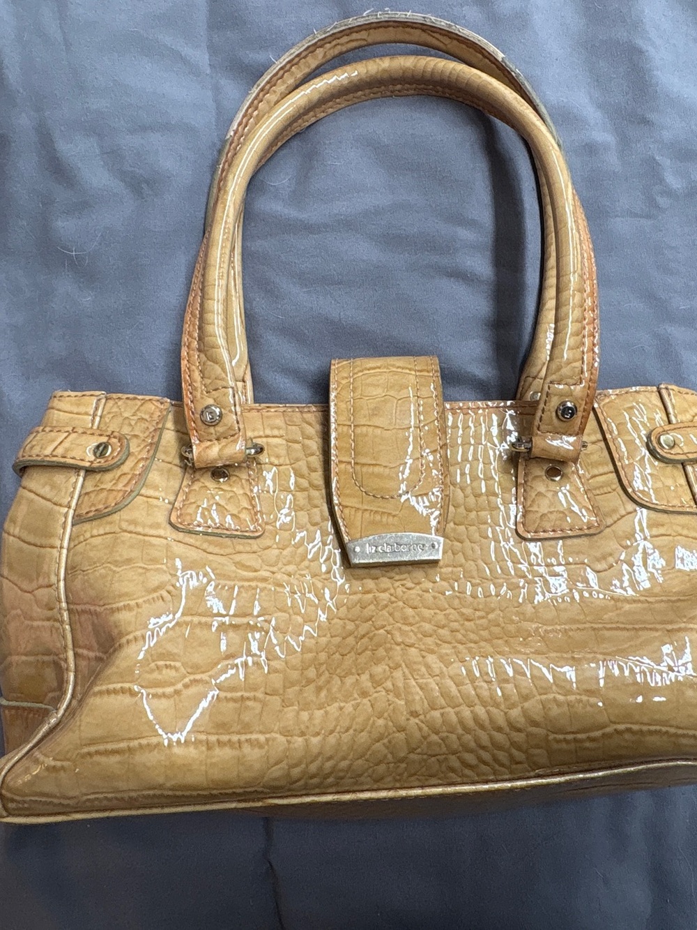 Liz Claiborne Y2K Tan Croc Embossed Patent Handbag Purse